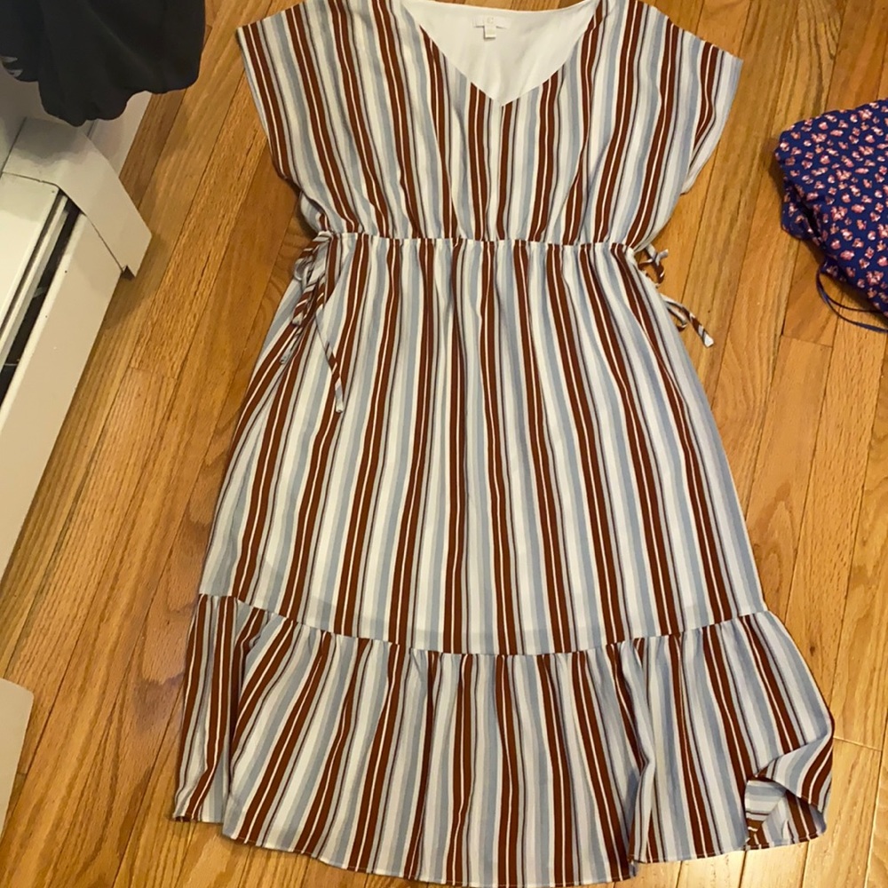 Brown and blue striped dress